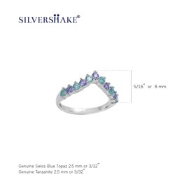 Silvershake Genuine Swiss Blue Topaz and Tanzanite 925 Sterling Silver V Shape Stack Stackable Ring Size 5.5