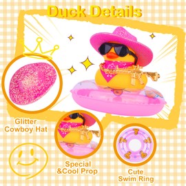 MuMyer Rubber Duck for Car Dashboard, Cowboy Duck Car Dashboard Decoration Car Duck Ornament Accessories with Mini Swim Ring Glitter Cowboy Hat Scarf Necklace and Sunglasses(B-G5)