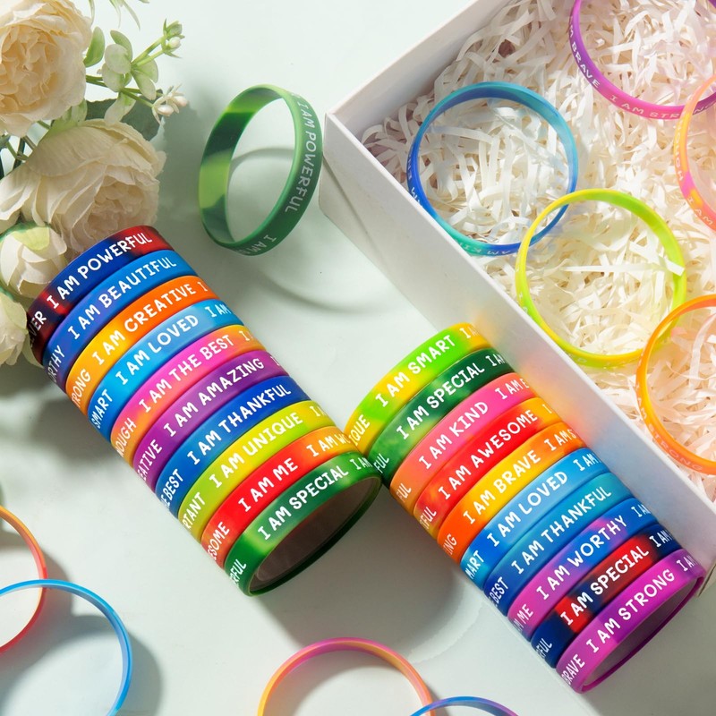 KUCLIN 100 Pieces Students Inspirational Silicone Wristbands Motivational Quotes Rubber