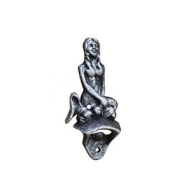 Hampton Nautical Antique Silver Wall Mounted Mermaid Bottle Opener 6"-Vintage Cast Iron Decor-Sea Life