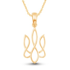 14k Yellow Gold Plated Silver Ukrainian Trident Tryzub 925 Silver Pendant Ukraine Necklace 18"