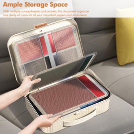 Lunhoo Documents Storage Bag, File Storage Case with Clear Compartment, Portable Document Organizer for File, Bank Cards, Tablet, USB Drives (Ivory)