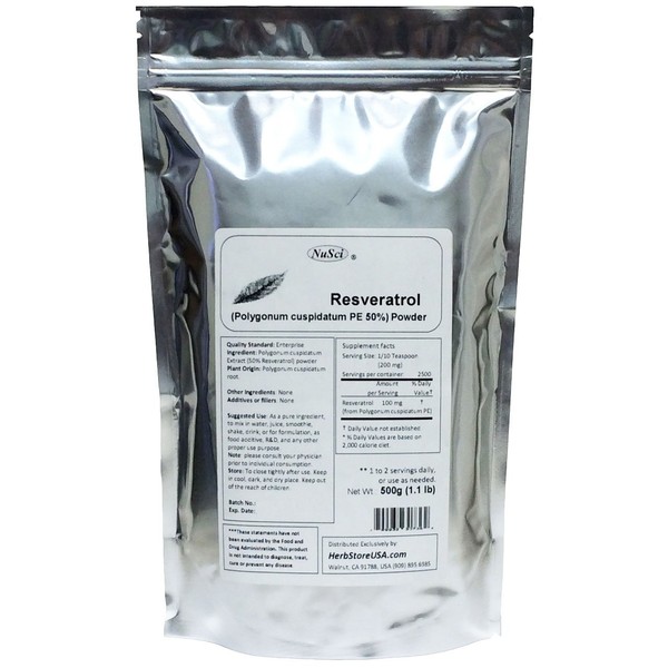 NuSci Pure Resveratrol Powder Standardized 50% Extracted from Polygonum Cuspidatum Root (500 Grams (1.1 lb))