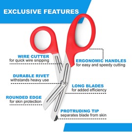 Primacare MS-4998 Pack of 50 Red 5.5" Trauma Shears Medical Supplies for Paramedics, Anti Rust Thick Blades Surgical Bandage Scissors with Deep Serrations for Cutting Gauze, Tape, Clothing, Bandages