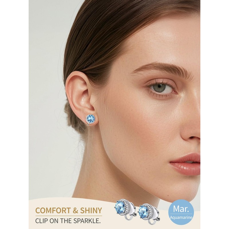 FindChic Sparkling Birthstone Clip On Earrings for Women, Silver Plated
