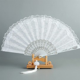 DERAYEE Folding Fan, Japanese Style, Summer, Stylish, Hand Held, For Festivals, Fireworks Displays, Japanese Accessories, Present, Beautiful (White Lace)