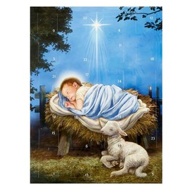 Baby Jesus With Lamb Advent Calendar, Christmas Countdown Pull Tab Activity, Religious Interactive Holiday Decoration, 11 Inches