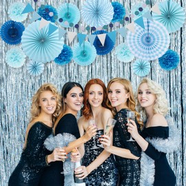 Minicoco Birthday Party Decorations - 20PCS Reusable Black & Gold Party Decoration Set, Tissue Paper Pom Poms Flower Fan for Birthday, Baby Shower, Bridal Shower, Ceiling and Backdrop Decor