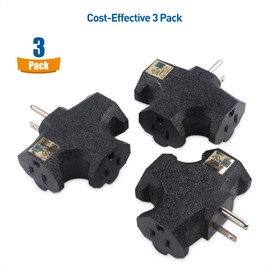 [UL Listed] Cable Matters 3-Pack 3 Way Plug Adapter 15A 1875W in Black (3 Prong 3 Outlet Adapter, Power Splitter Plug Outlet, Multi Plug Outlet, Outlet Extender)