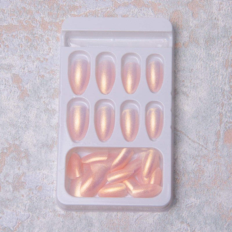 Press on Nails Short Almond Fake Nails Glitter Chrome Acrylic