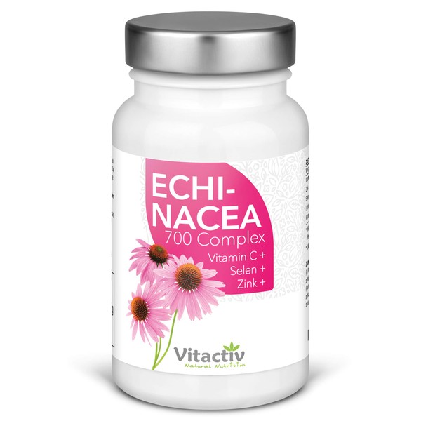 VITACTIV Echinacea 700 Complex, for the Immune System, with Pure Plant Extracts of Echinacea, Kalmegh and Rosehip, Supports Respiratory Tract and Cell Protection (60 Capsules)