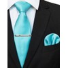 RBOCOTT Turquoise Tie and Pocket Square, Tie Clip Set for
