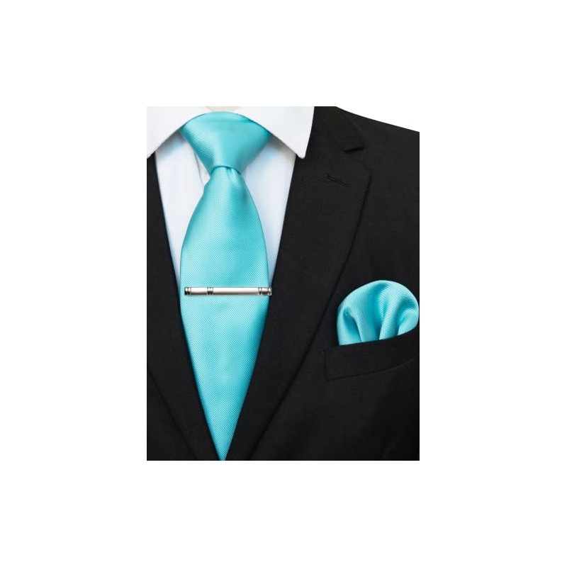 RBOCOTT Turquoise Tie and Pocket Square, Tie Clip Set for