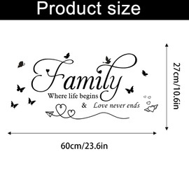 Family Where Life Begins and Love Never Ends Sayings Wall Stickers Family Letter Quote Removable Vinyl Decal Art Mural Wall Decor for Living Room Bedroom Kitchen