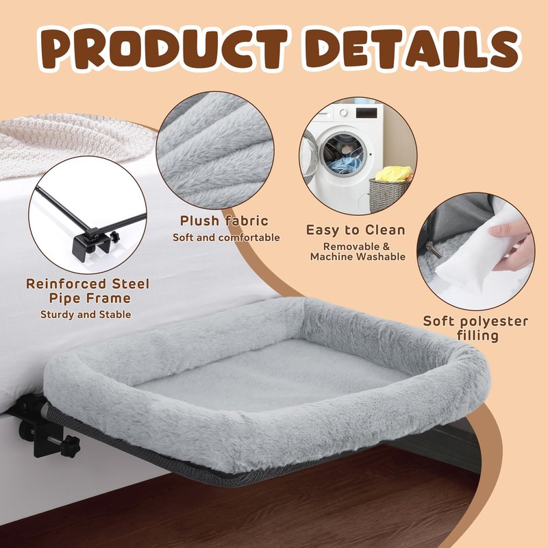 BALAPET Firm Bedside Cat Bed, Cat Bed with Soft Guardrail