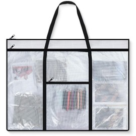 Huhumy Large Art Portfolio Case 48" x 36" Poster Storage Bag Bulletin Board Holder Container PVC Folder with Zipper Handles Pocket for Teachers Artist Artwork Organization(Black,Grid)