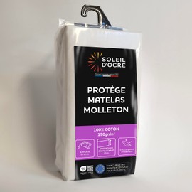 Soleil d'ocre, Flannel Mattress Protector, Cotton, White, 140 x 200 cm