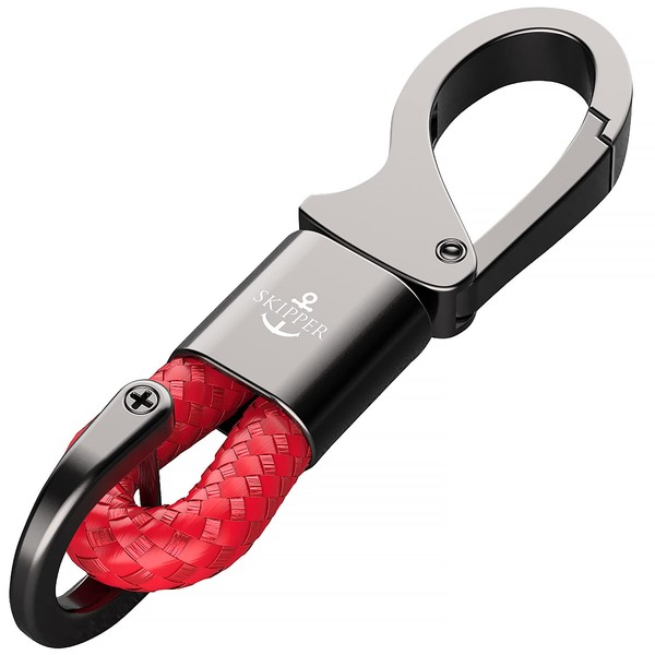 SKIPPER 8747 Keyring Carabiner with Ring and D-Clip, Leatherette stainless