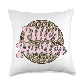 Filler Hustler Med Spa Pun & Dermal Filler Saying Hustler Leopard Lip Filler Nurse Injector Throw Pillow, 18x18, Multicolor