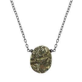 Raw Pyrite Druzy Stone Pendant Necklace, Crystal Pendant 10-20 mm, Necklace for Women, Raw Crystal Jewelry, 16 + 2 Inches Adjustable Black Plated Chain, Valentine Day Gift (Oval)