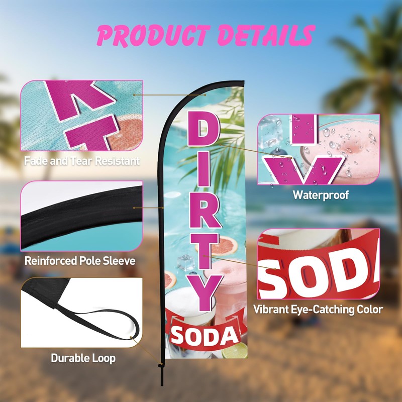WODICY Dirty Soda Feather Flag with Poles 8.2ft Soda Bar