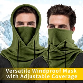 Oldelf Ski Mask Fleece Mask Warm Balaclava Stay Warm and Comfortable Face Mask for Men Women Breathable Sports Mask- Army Green