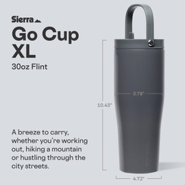 Corkcicle Go Cup XL - Leak-Proof Travel Tumbler - Triple Insulated Stainless Steel Water Bottle - Easy-Carry Handle - Summer Drinkware Gift - Keeps Drinks Ice Cold - 30 oz - Flint