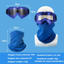 LJDJ Motorcycle Goggles Dirt Bike ATV Off-Road Riding Motocross Glasses with Sun UV Protection Neck Gaiter Face Cover (Blue/Clear Lens)