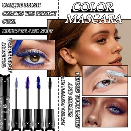 4Pcs Colored Mascara Set for Eyelashes,White Blue Purple Mascara Black Volume and Length,Fast Dry,Waterproof Long Lasting Smudge Proof Mascara,Cosplay Party Stage Eye Makeup Gift Set for Women
