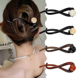 Ahoney 4Pack Pearl French Hair Pin Banana Hair Clips French Twist Hair Clip for Women Hair Barrettes Non-slip (Black/Brown/Grey)