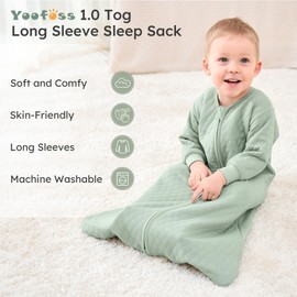 Yoofoss Baby Sleep Sack 12-18 Months 1.0 Tog Long Sleeve Sleep Sack Organic Cotton Wearable Blanket for Toddlers 2-Way Zipper Quilted Sleeping Sacks(Large)