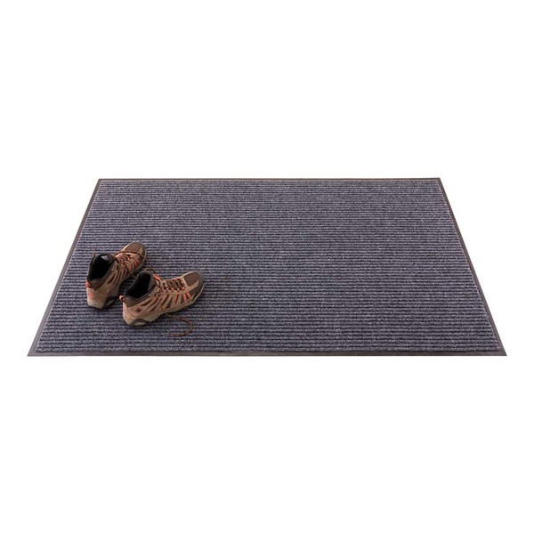 Restaurantware Comfy Feet 60 x 36 Inch Non-Slip Floor Mat, 1 Ribbed Carpet Utility Mat - Indoor and Outdoor, for Homes or Offices, Gray Polyester Fibers Entry Mat, Vinyl Backing, Easy to Clean