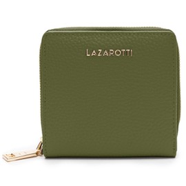 Lazarotti Bologna Women's Compact Leather Wallet with Press Stud Fastening, Zip Compartment, 6 Card Slots, RFID Protection, 10 x 10 x 2.5 cm, olive, Standard size, Classic