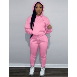 KANSOON Sweat Suits for Womens Two Piece Jogger Outfits Solid Long Sleeves Sweatshirt and Sweatpants Tracksuit Pink L