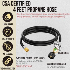 4feet Propane Hose with Regulator and Gauge, Universal Gas Grill Regulator for Blackstone 28''/36'' Griddle, Weber Grill, Nexgrill Grill, Propane Patio Heater, 3/8" Female Flare for Most LP Gas Grills