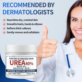 40% Urea Cream with 2% Salicylic Acid, Maximum Strength Moisturizer for Dry, Cracked Skin on Feet, Hands, Heels, Elbows, and Knees, 5.29 OZ