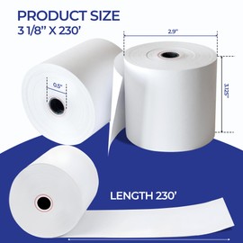 3-1/8" x 230' Thermal Paper Receipt Rolls - 32 Pack Thermal Paper, Receipt Paper, Thermal Printer Paper, Thermal Receipt Paper for Clover Flex, EPSON, Square, Star Micronics, TMH, TMU TSP100 & More