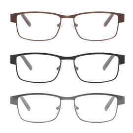 CRGATV 3-Pack Reading Glasses for Men Blue Light Blocking Metal Full Frame Computer Readers Anti UV/Eye Strain/Glare (+2.25 Magnification Strength)