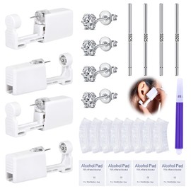 DJCIW 21PCS Ear Piercing Kit,Disposable Ear Piercing Gun Kit with 4 Pcs Self Piercing Gun and Bult-in in Stainless Steel Ear Stud 5mm CZ,S925 Ear Sticks and Waterproof Ear Cover For Ear Piercing