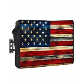 Rullikatlyi Retro American Flag Outdoor TV Cover 40 to 43 Inch Weatherproof, Blue Red USA Flag Waterproof Outdoor TV Enclosure, Vintage Wood Outside TV Covers Screen TV Display Protectors with Pocket