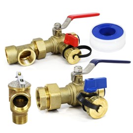 CMI Inc - 3/4 inch Tankless Water Heater Isolation Service Valve Kit – Push To Connect x Female Threaded Full Port Brass Service Valve & Pressure Relief - Compatible with Most Tankless Water Heaters