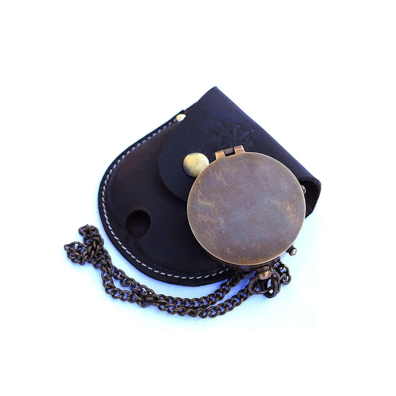 Engravable Compass Nautical Pocket Brass Compass with Leather Carry Case,Pirates