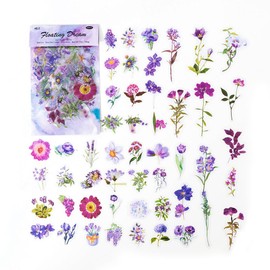 100-Piece Purple Wildflower Plant Sticker Pack - Floral Watercolor Clear Flower Stickers for Scrapbooking, Journaling, Resin Crafts, and Decorations