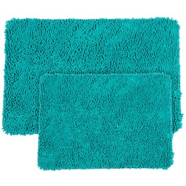 Lavish Home 2 Piece Memory Foam Shag Bath Mat - Seafoam
