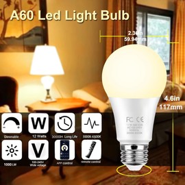 GRV 12W A60 Smart Light Bulb with a 2.4GHz Remote Control,Color Changing Led Bulb,Stepless Dimmable 3000-6500K,100W Incandescent Lamp Equivalent,1000LM CRI>80,E26 Base,Home Decor,2 Bulb & Remote