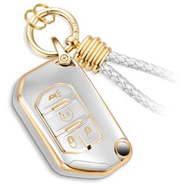CTRINEWS for Jeep Key Fob Cover with Upgraded Anti-lost Luxury Keychains, Fashionable Matte Metallic Silver Soft Case for Wrangler Rubicon Gladiator JL JLU (4 buttons)(Gold, C)
