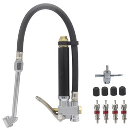 YSIL - Inflador de neumáticos con manómetro de presión de 120 PSI, resistente de doble cabeza, accesorios de compresor de aire de 1/4 pulgadas NPT de 12 pulgadas con bloqueo de manguera para coche, camión, motocicleta, bicicleta