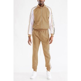 WEIV GEAR Men’s Tracksuit Set – 2 Piece Outfit Snake Side Print Full Zip Up Jacket Pullover Sweatshirt Drawstring Waistband Sweatpants J769/TP569 Khaki M