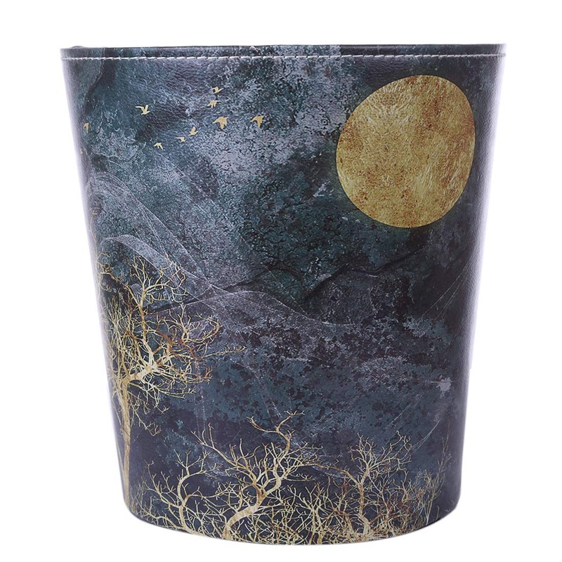 Scakbyer Trash Can, 10L/2.64 Gallon PU Leather Wastebasket, Decorative Waterproof