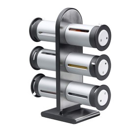 Zevro Powder Coated Metal Magnetic Spice Stand 6 Canisters, Silver/ Grey
